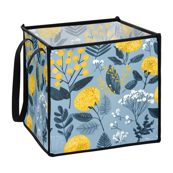 Home Organizer Foldable Fabric Storage Bin With Handle Yellow Flowers and Leaves