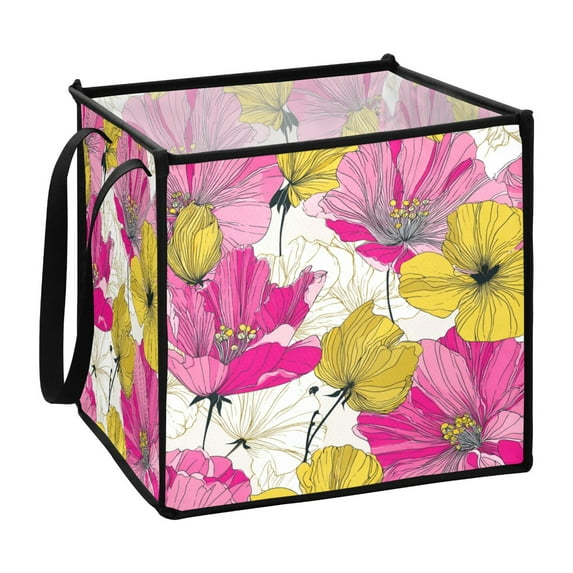 Home Organizer Foldable Fabric Storage Bin With Handle Yellow Pattern