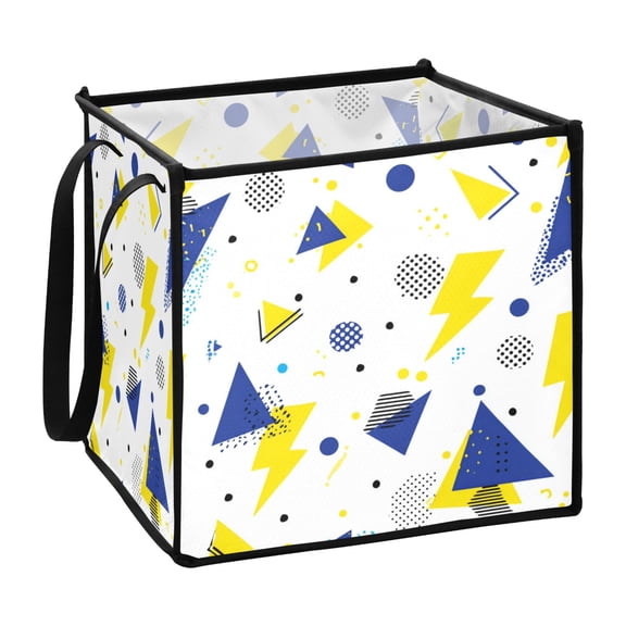 Home Organizer Foldable Fabric Storage Bin With Handle Yellow and Blue Triangles Dots