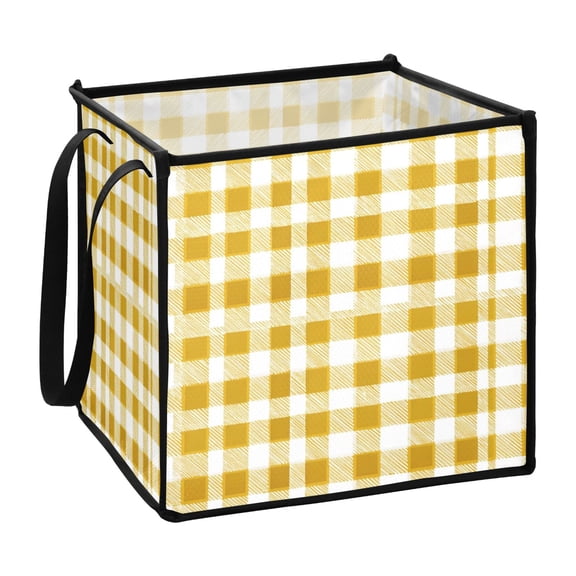 Home Organizer Foldable Fabric Storage Bin With Handle Yellow and White