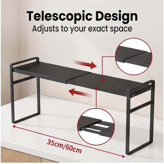 Home Organizer with Black Metal, for kitchens, Kitchen Windowsill Shelf, Retractable Window Side