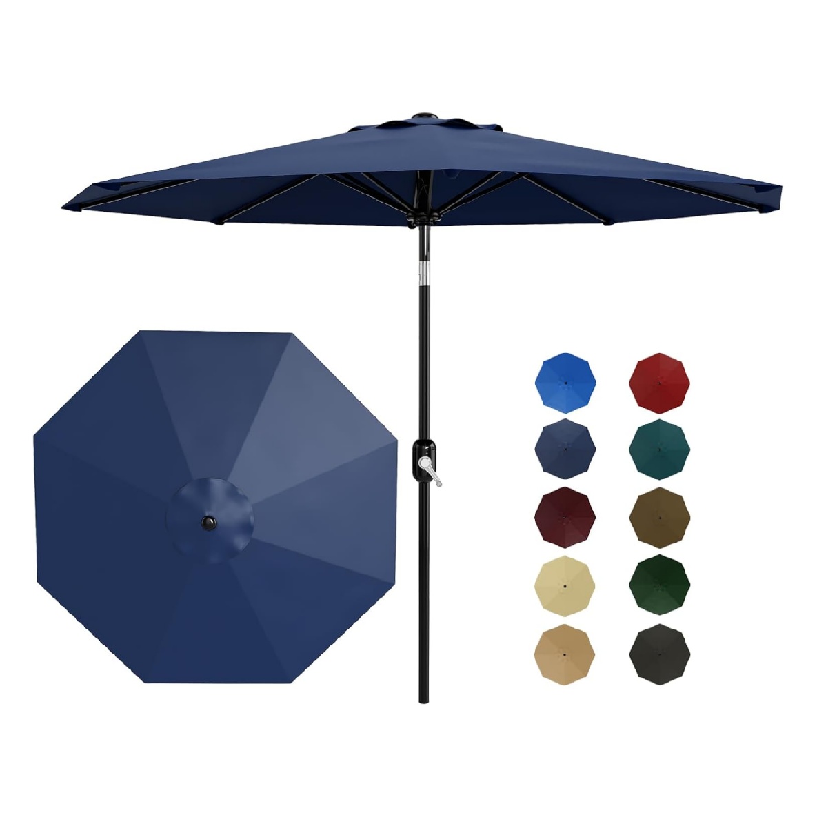 Home Outdoor 10ft Patio Umbrella, Table Umbrella Patio with Crank Lift & Push Button Tilt, 8 Sturdy Ribs Table Umbrella, Market Umbrella Sturdy Ribs UV Protection Waterproof for GardenYard, Deck, Pool