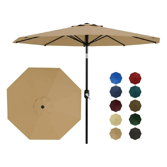 Home Outdoor 10ft Patio Umbrella, Table Umbrella Patio with Crank Lift & Push Button Tilt, 8 Sturdy Ribs Table Umbrella, Market Umbrella Sturdy Ribs UV Protection Waterproof for GardenYard, Deck, Pool
