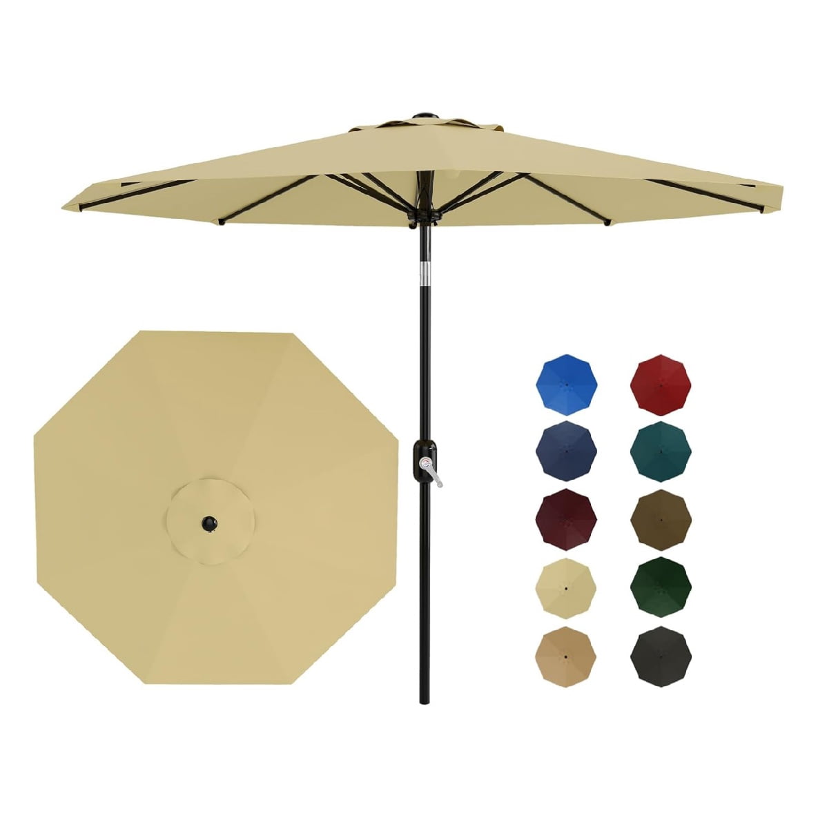 Home Outdoor 10ft Patio Umbrella, Table Umbrella Patio with Crank Lift & Push Button Tilt, 8 Sturdy Ribs Table Umbrella, Market Umbrella Sturdy Ribs UV Protection Waterproof for GardenYard, Deck, Pool
