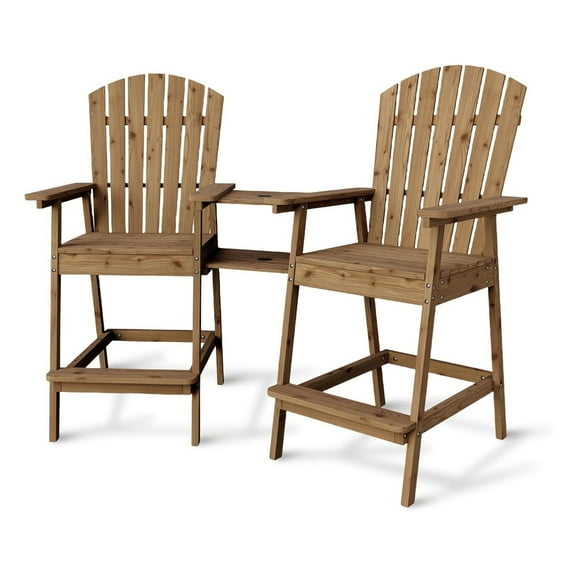 Home Outdoor Bar Height Adirondack Chairs with Connecting Tray, Balcony Chairs Adirondack for Deck, Backyard, Outdoor Tall Adirondack Chairs, Patio High Set of 2