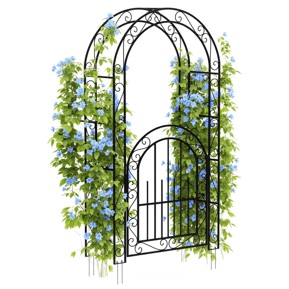 Home Outdoor Heavy Duty Black Metal Garden Arch with Double Gate ...