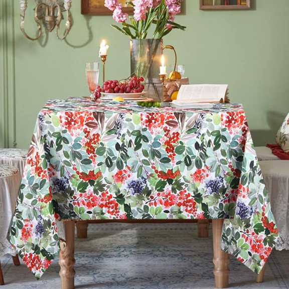 Home Outdoor Indoor Spill Proof Waterproof Tablecloth, Vintage Floral Design Patio Fabric Table Cover, Home Décor Wrinkle Free Table Cloths for Dinner/BBQs(60x102 inch Rectangle/Oblong)