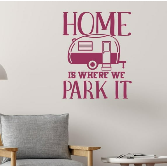 Home Where We Park It Camper RV Decals - Vinyl Camper Decals - Retro RV Camper Decals Sayings for Wall Decor - Decals for RV Trailers - Die-Cut Vinyl Graphics for RV, 23x18-inch, Berry