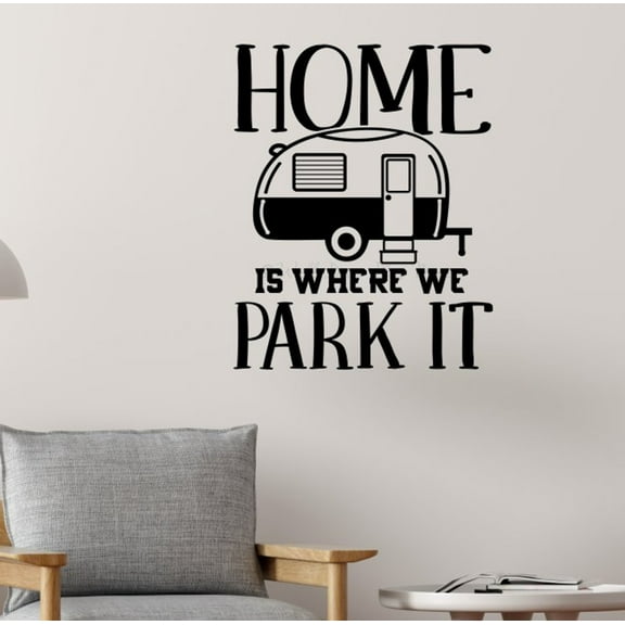 Home Where We Park It Camper RV Decals - Vinyl Camper Decals - Retro RV Camper Decals Sayings for Wall Decor - Decals for RV Trailers - Die-Cut Vinyl Graphics for RV, 23x18-inch, Black