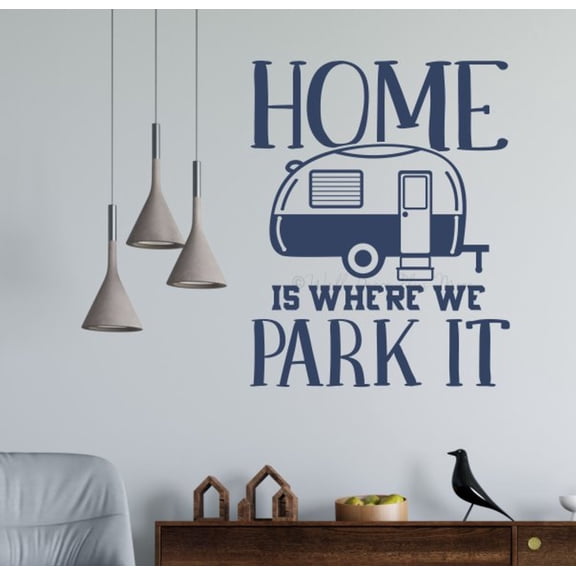 Home Where We Park It Camper RV Decals - Vinyl Camper Decals - Retro RV Camper Decals Sayings for Wall Decor - Decals for RV Trailers - Die-Cut Vinyl Graphics for RV, 23x18-inch, DeepBlue