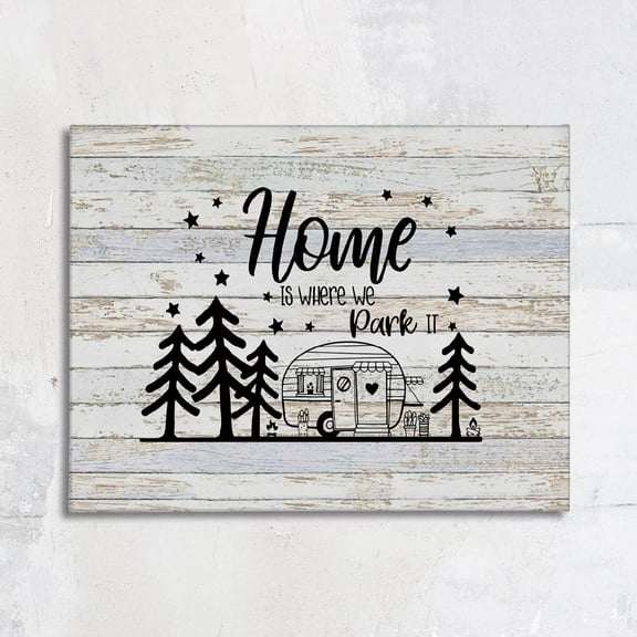 Home Is Where We Park It Camping Canvas Wall Art Prints Artwork Signs Framed for Campsite Porch Wall Decor Home Room RV Trailer Decor, 14X11 inch,Campers Camping Lovers Gifts