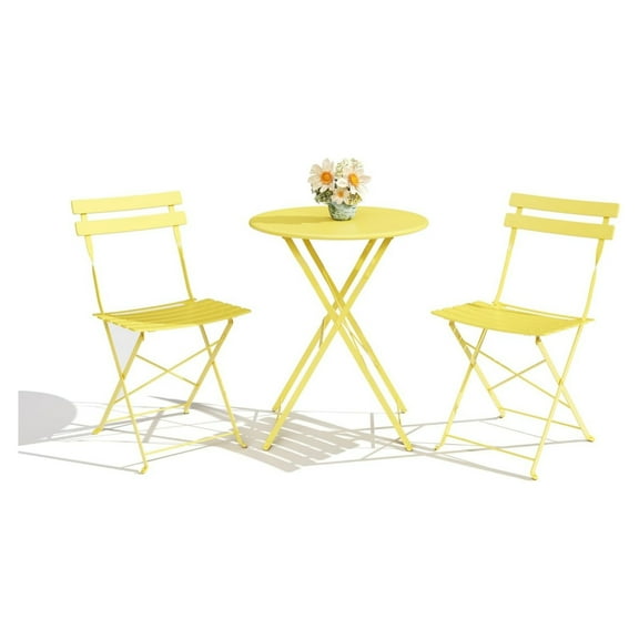 Home Patio Bistro Sets, 3-Piece Outdoor Furniture with Round Table & 2 Folding Chairs, Compact Balcony Set for Small Spaces, Porch/Garden