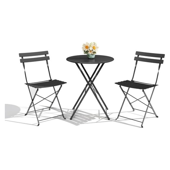 Home Patio Bistro Sets, 3-Piece Outdoor Furniture with Round Table & 2 Folding Chairs, Compact Balcony Set for Small Spaces, Porch/Garden