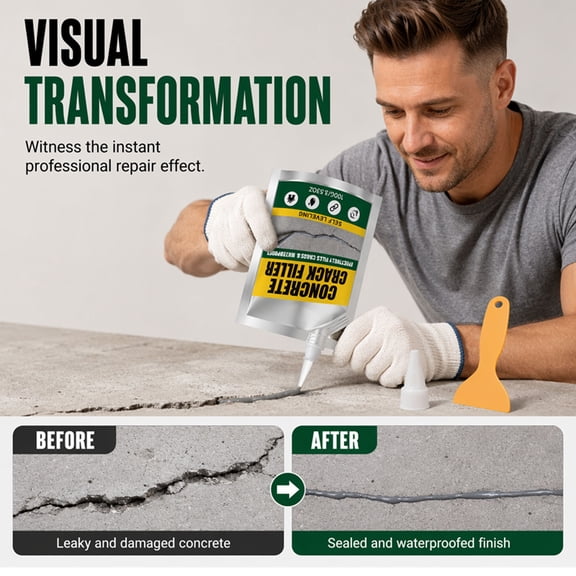 Home Patio Care Compound, Waterproof Concrete Surface Care Compound Leveling Sealant, Concrete Repair With Scraper for Patio Balcony Roof, Home Yard, Outdoor Maintenance Decor