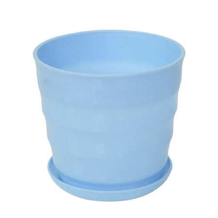 Home Patio Office Plastic Stripe Pattern Plant Planter Flower Pot Sky Blue