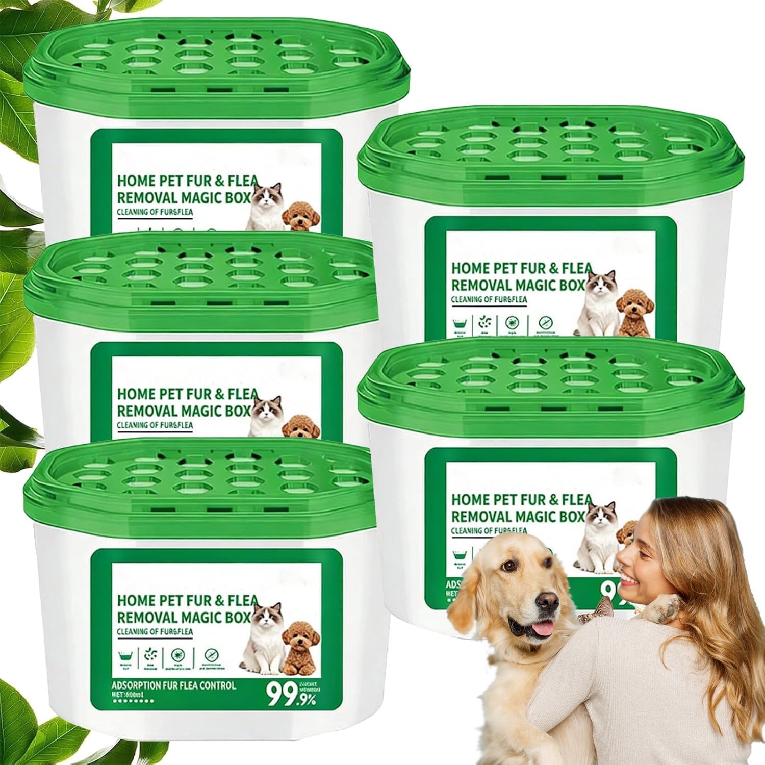 Home Pet Fur & Odor Removal Magic Box , 360 All-Around Coverage Pet Hair Remover pet magic box, Portable Odor Eliminator and Dust Collector , Indoor Air Purification Dust Removal Magic 𝐁ox(5 PCS)