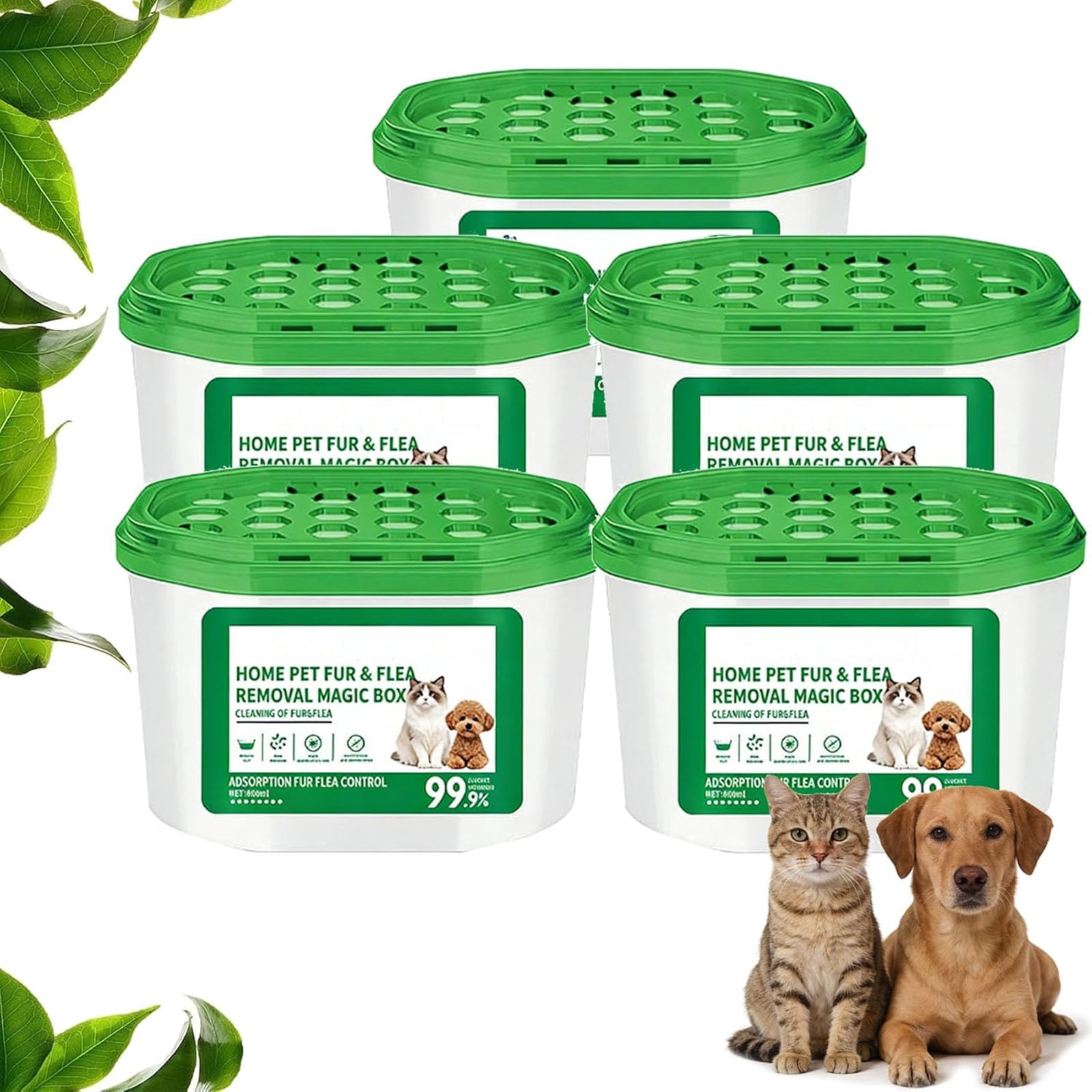 Home Pet Fur & Odor Removal Magic Box, 360° All-Aroundcoverage, Pet Hair Removal Magic Box, Indoor Air Purification Dust Removall Magic Boxes, for Bedroom, Living Room, Home, Pet Areas (5PCS)