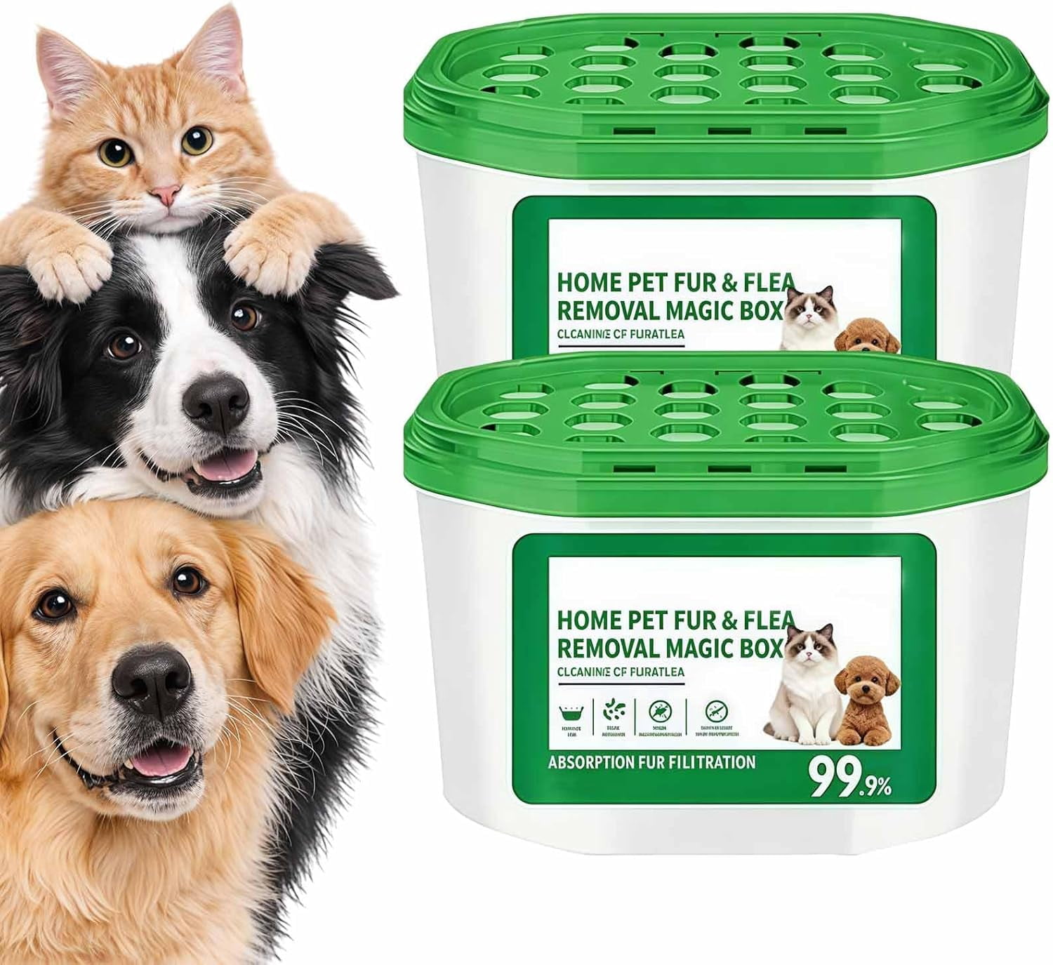 Home Pet Fur & Odor Removal Magic Box, 400ML Large Capacity Portable Air Purifier Box, Automatic Air Cleaner & Dust Collector for Home Bedroom Living Room Pet Areas (2PCS)