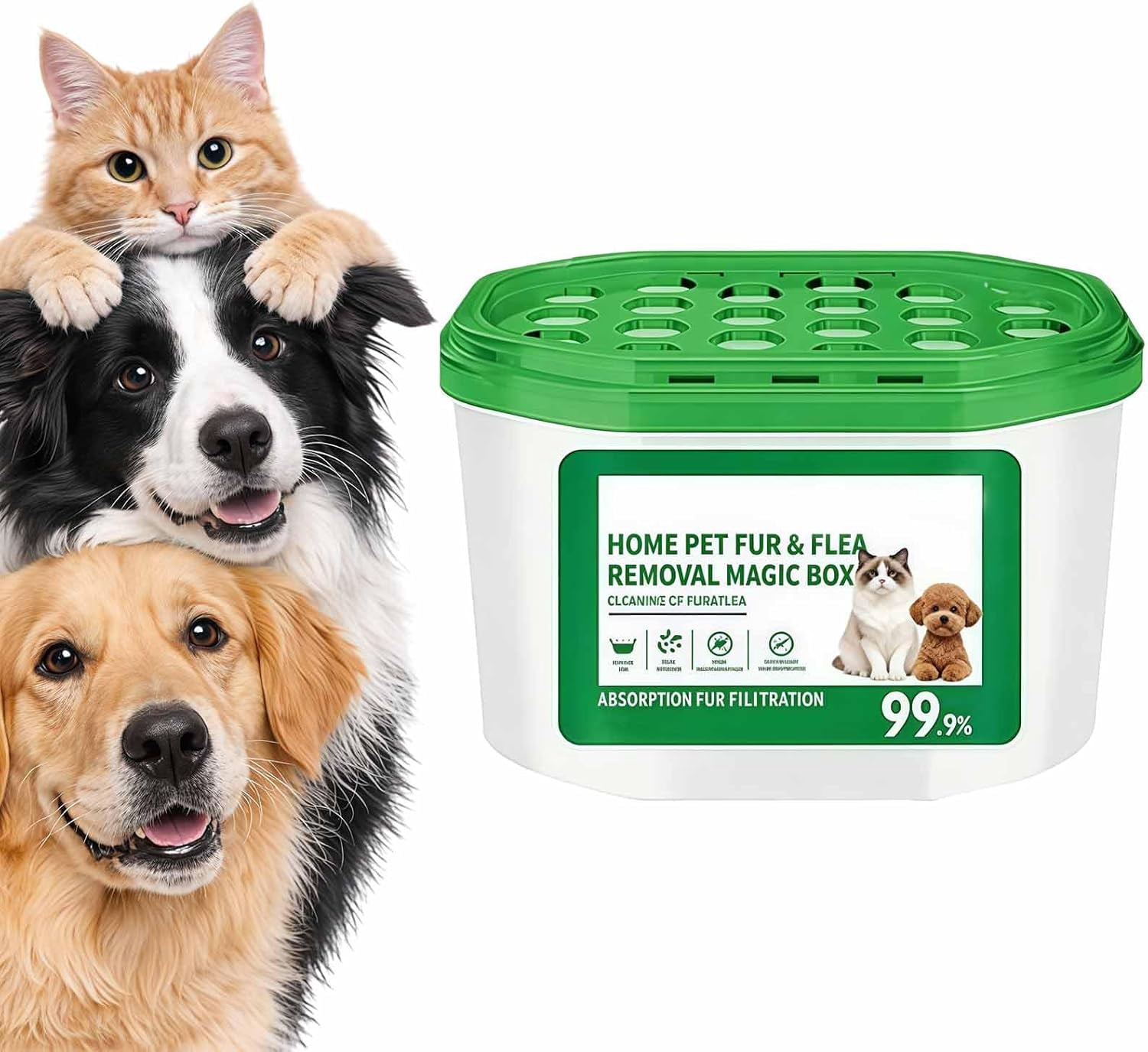 Home Pet Fur & Odor Removal Magic Box, 400ML Large Capacity Portable Air Purifier Box, Automatic Air Cleaner & Dust Collector for Home Bedroom Living Room Pet Areas (1PC)