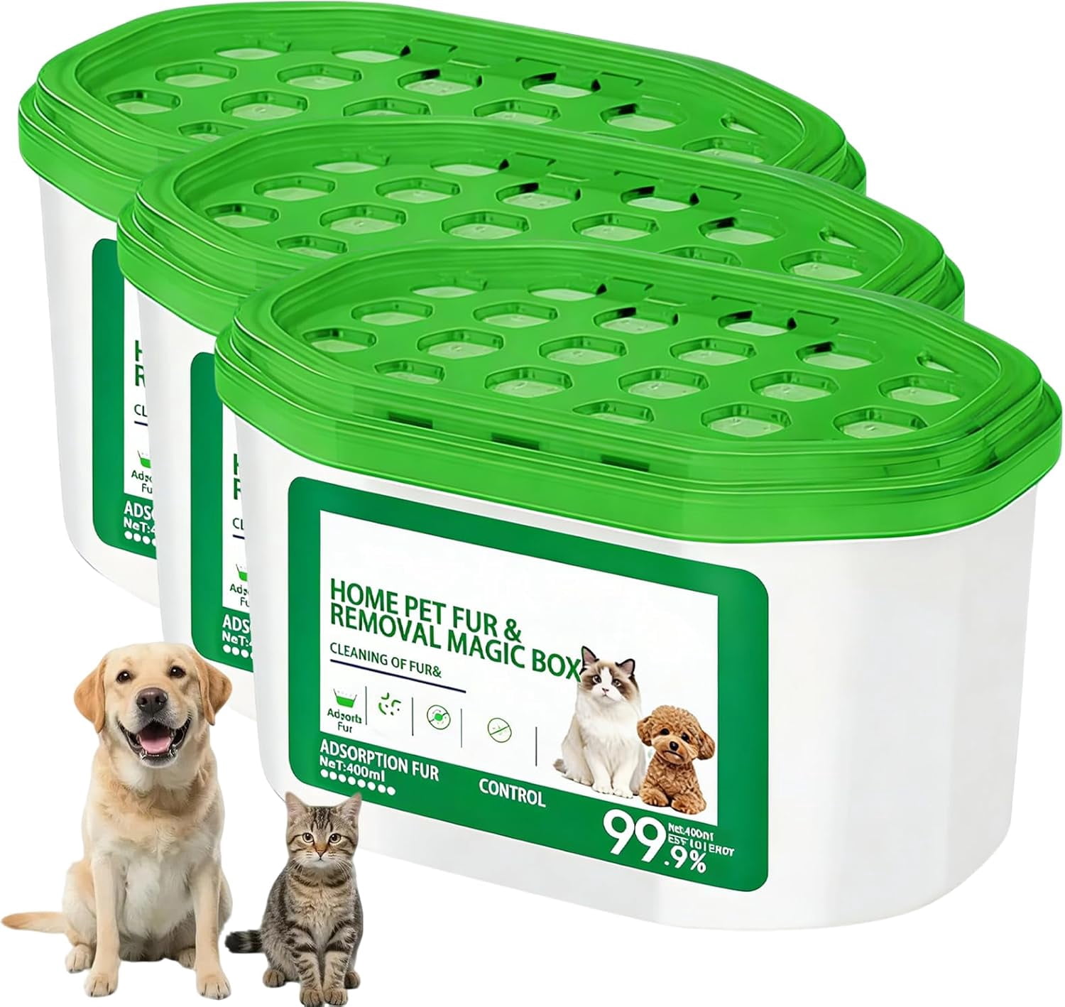 Home Pet Fur & Odor Removal Magic Box, Pet Hair Removal Magic Box, Automatic Pets Fur Collection All Day Long, Portable Odor Eliminator & Dust Collector for Bedroom, Living Room (3pcs)