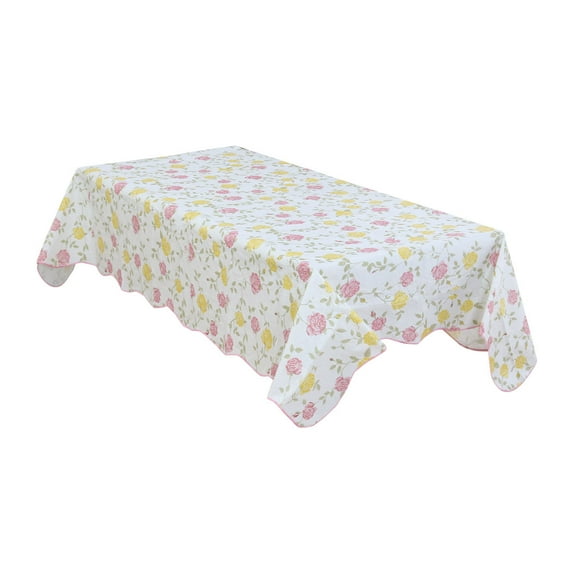 Home Picnic Bi-color Vinyl Plastic Rose Pattern Print Rectangle Waterproof Tablecloth Table Cloth Cover 54x71"