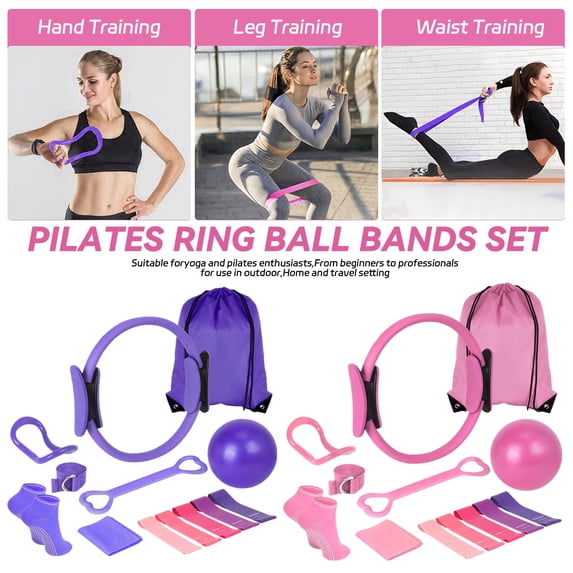 Home Pilates Essentials Kit for Women, Pilates Kit for Home Workouts, Pilates Equipment with Figure 8 Resistance Band, 15" Magic Circle, Yoga Ring, Pilates Accessories Set for Starter Workout(Pink)
