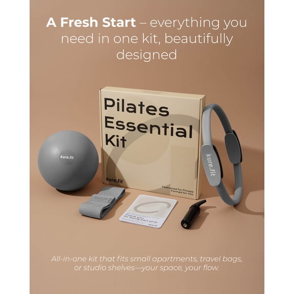 Home Pilates Essentials Kit for Women, Pilates Ring, Mini Ball and Booty Band Starter Set with Workout Guide, Gift Box Included