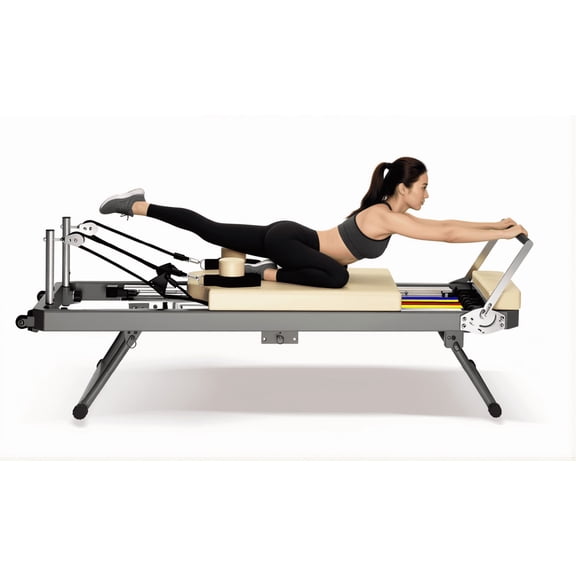 Foldable Pilates Reformer Machine for Home Exercise Equipment 300lb Capacity 5 Resistance Cords for Home Gym Full Body Workout