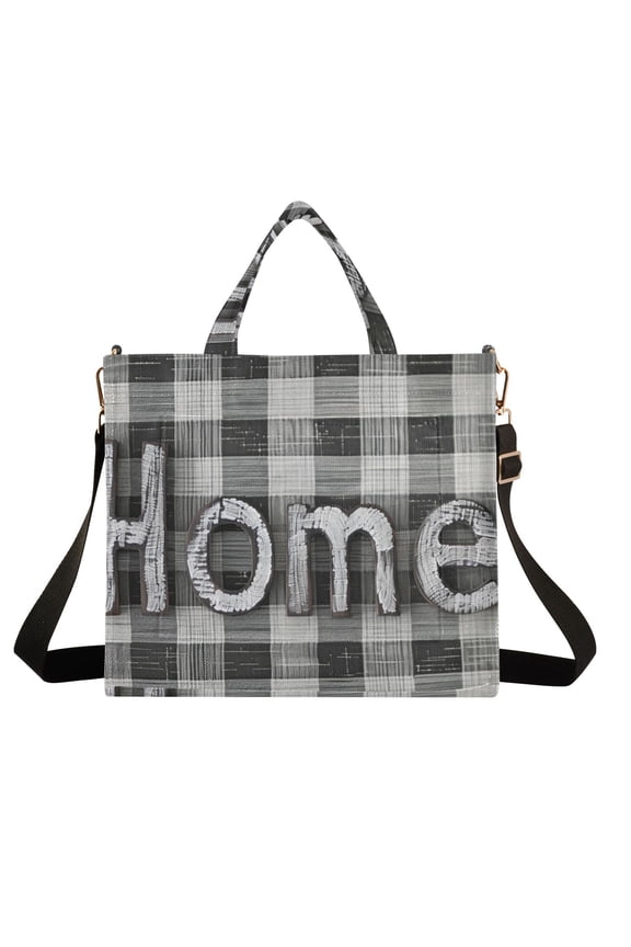 Home Plaid Corduroy Tote Bag Handbag Large Messenger Bag Shoulder Crossbody Zipper Bag Purse