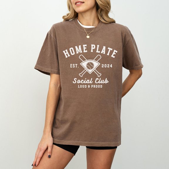 Home Plate Social Club Shirt, Baseball Mom Shirt, Baseball Mama T Shirt, Baseball Season, Game Day, Trendy Varsity Sports Mom Shirt All Size S-5Xl