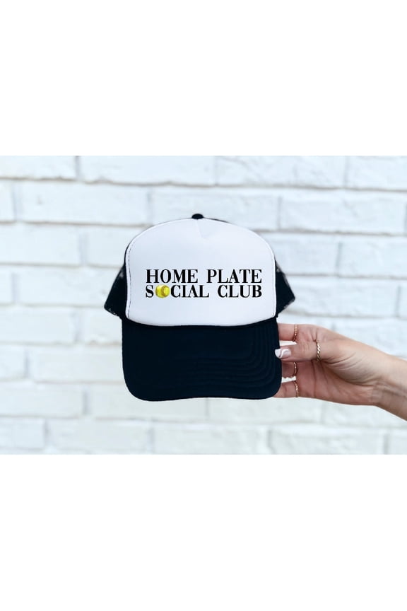 Designs Home Plate Social Club (Softball) Black & White Unisex Foam Trucker Hat
