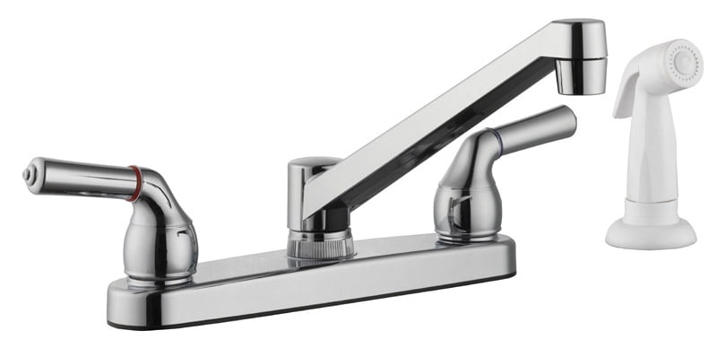 Home Plus Classic Two Handle Kitchen Faucet with Deck Mount Side Sprayer, Chrome