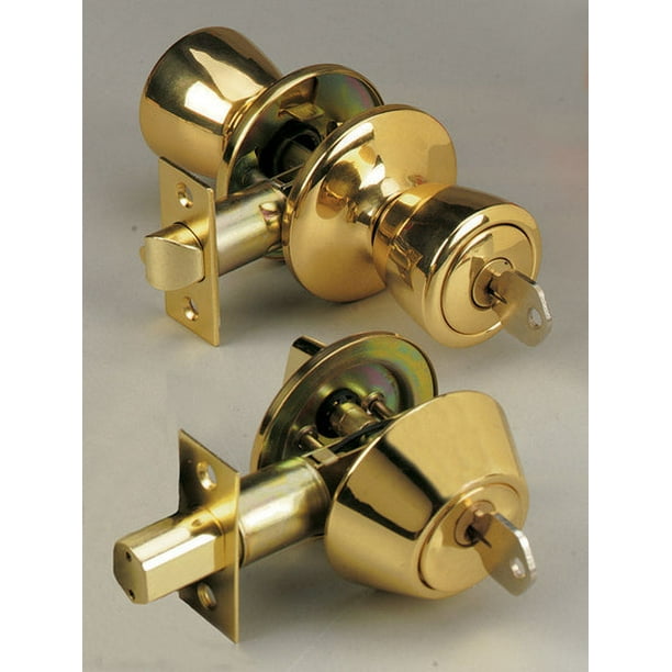 Home Plus Polished Brass Knob and Deadbolt Set ANSI Grade 3 1-3/4 in. Home Plus Polished Brass Knob and Deadbolt Set ANSI Grade 3 1-3/4 in.