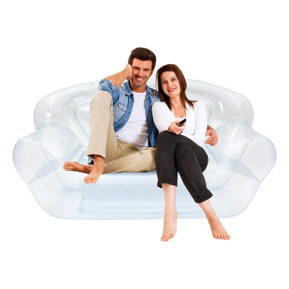 Home Portable Inflatable Sofa Women‘s & Men's Inflatable Couch with 3 Inflatable Valves for Kids and Adults Inflatable Double Person Sofa 440.92lbs Load-Capacity Ergonomic Style (Clear)