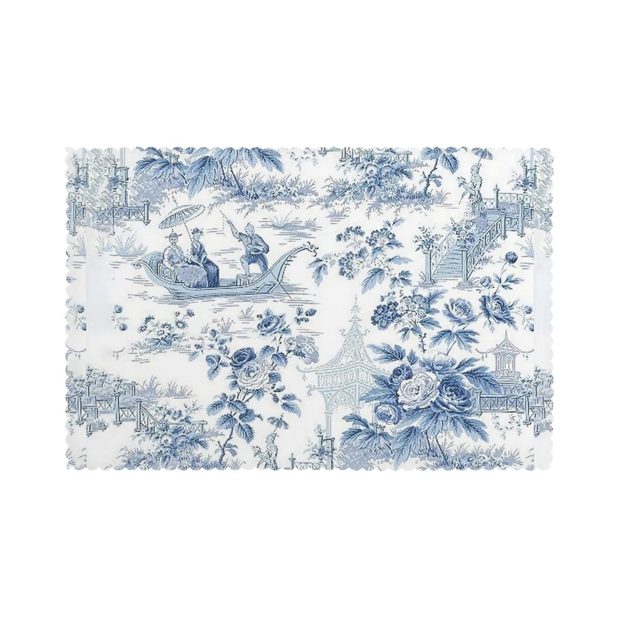 Home Powder Blue Chinoiserie Toile Placemats Set Of 6 Washable Wipeable