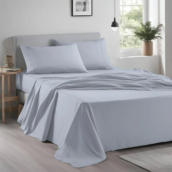 Home Prides 100% Cotton Full Sheets Set, 500 Thread Count, Luxury Soft Sateen 4-Piece Bedding Set, 15" deep pocket, OEKO-TEX Certified Bed Sheets, Light Gray Violet