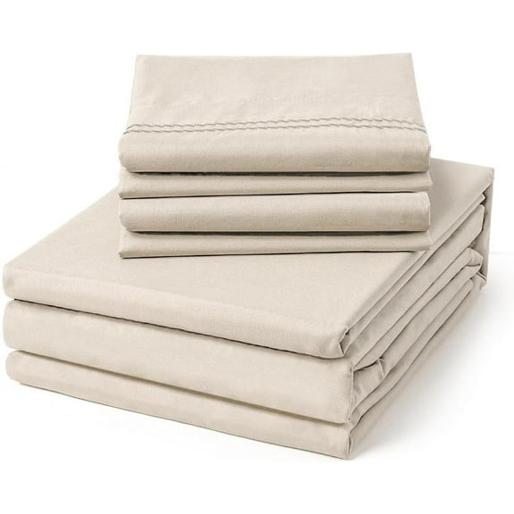 Home Queen Size Sheet Set - 6 Piece Soft Breathable Luxury Bed Sheet Set - Shrinkage & Fade Resistant Embroidered Bedding Sheet with Deep Pocket, 2 Extra Pillowcases (Queen, Oat Milk)