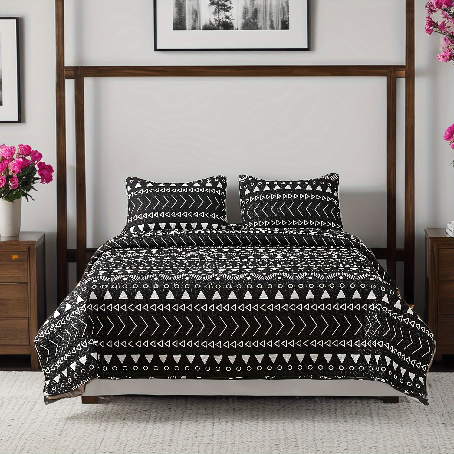 Home Quilt Set 3 Pieces Black Quilt Set Soft Microfiber Bedspreads King