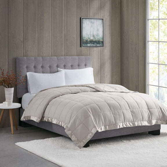 Home Quilt Twin Lightweight Comforter Reversible Bedspread with Satin Trim, Soft Cozy Quilted Blanket Down Alternative Bedding for All Season, Grey