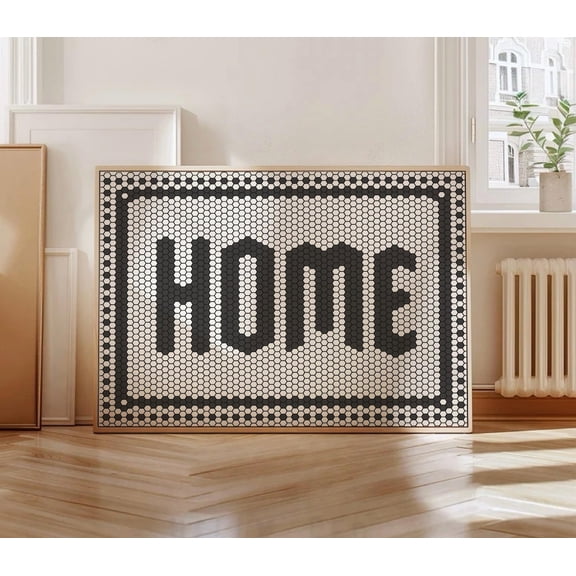 Home Quote Print, Mosaic Tile Typography Art Print, Black White Abstract Poster, Hexagon Bistro Print, Home Sign Wall Art Hallway Decor Wall Art, Modern Wall Decor, 12x18 UNFRAMED