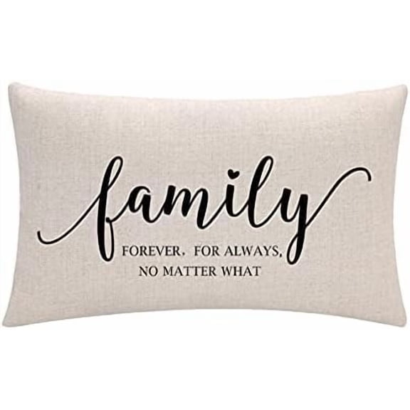 Home Quotes Lumber Decorative Pillowcases Family Forever For Always No Matter What Farmhouse Throw Pillow Cover 12 x 20 Inch Rustic Family Words Country Decor for Sofa/Couch/Porch