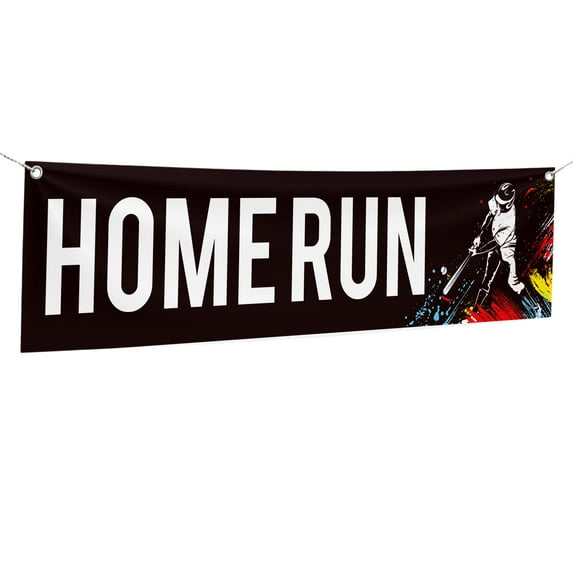 Home RUN Large Banners and Signs for Outdoor by DreamController-Polyester Banner with 4 Holes for Easy Hang Indoor & Outdoor| 4x1 Feet UV & Water Resistant HD Banner| Made in USA
