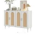thumbnail image 1 of Home Rattan Sideboard Buffet Cabinet, 4 Doors Accent Storage Cabinet, Console Table Coffee Bar with Power Outlet, Adjustable Shelves for Kitchen, Dining Room, Hallway, Living Room, 1 of 8