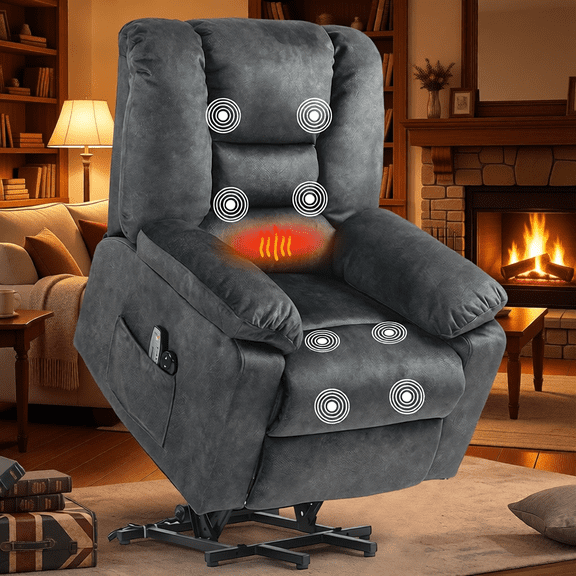 Segmart Power Lift Recliner Chair with Massage and Heating, Electric Adjustable Reclining Sofa Chair for Elderly, Velvet Fabric, Overstuffed Comfort with Side Pocket & USB Port, Gray