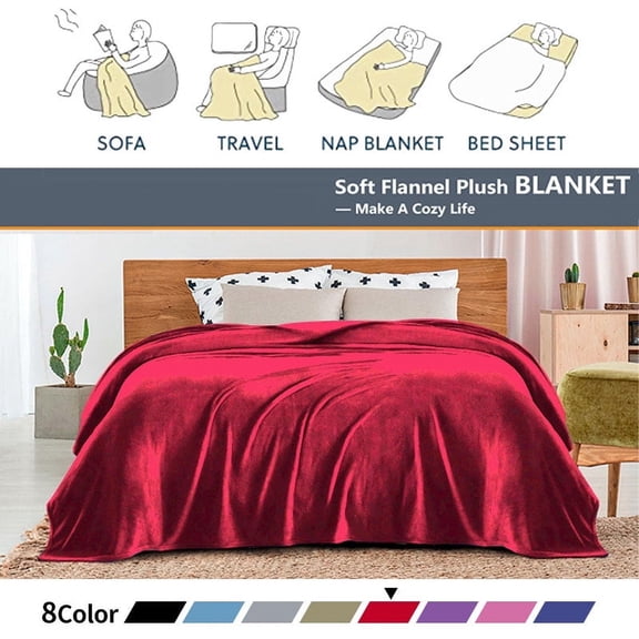 Home Red Flannel Fleece Throw Blanket, Solid Ultra Soft Luxury Double Side Fuzzy & Plush Fall Blanket for Couch and Pet, Fluffy Cozy Throw Blanket - All Season Premium Bed Blanket - (50"x60")