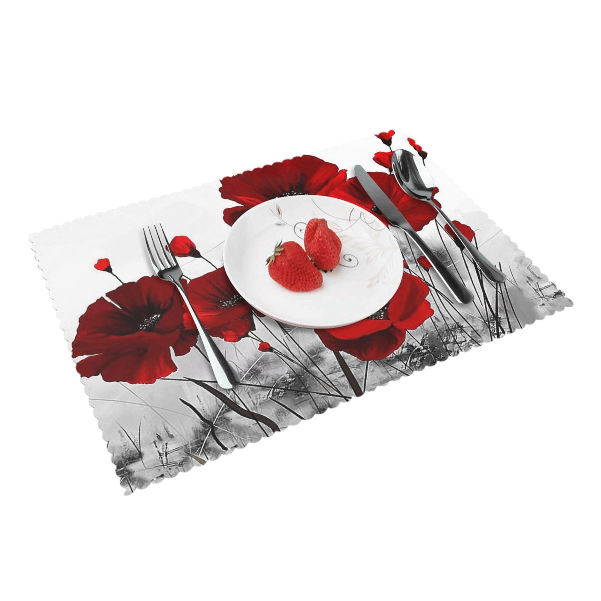 Home Red Poppy Flower Placemats Set Of 4 Washable Wipeable Place Mats