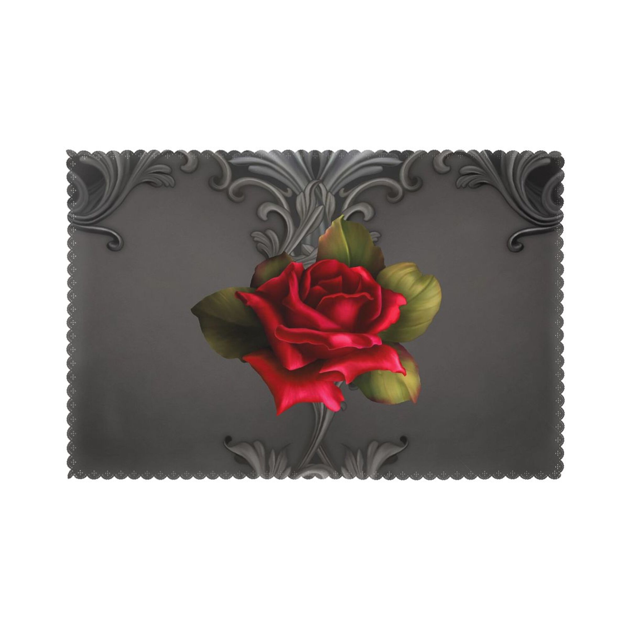 Home Red Rose Black Ornamental Glam Placemats Set Of 6 Washable
