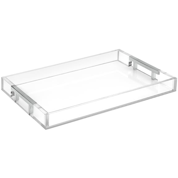 Home Redefined 16" x 12" Rectangle Acrylic Decorative Serving Tray with Silver Metal Handles