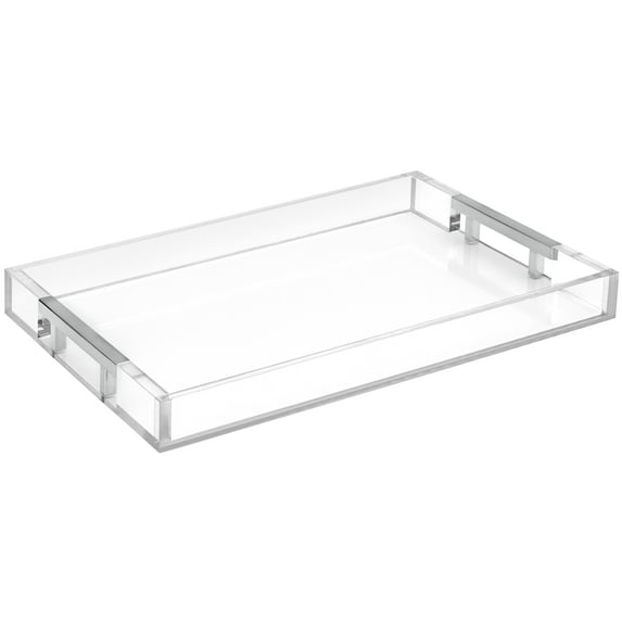Home Redefined 16" x 12" Rectangle Acrylic Decorative Serving Tray with Silver Metal Handles