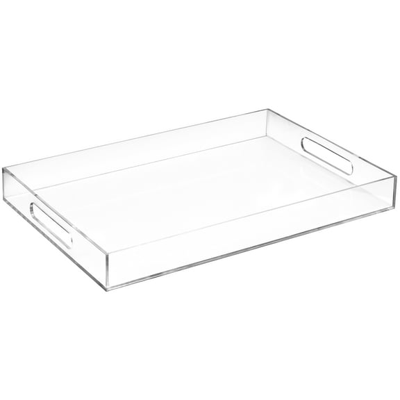 Home Redefined Decorative Rectangle Acrylic Lucite Plastic Serving Tray with Clear Handles, 16" x 12"